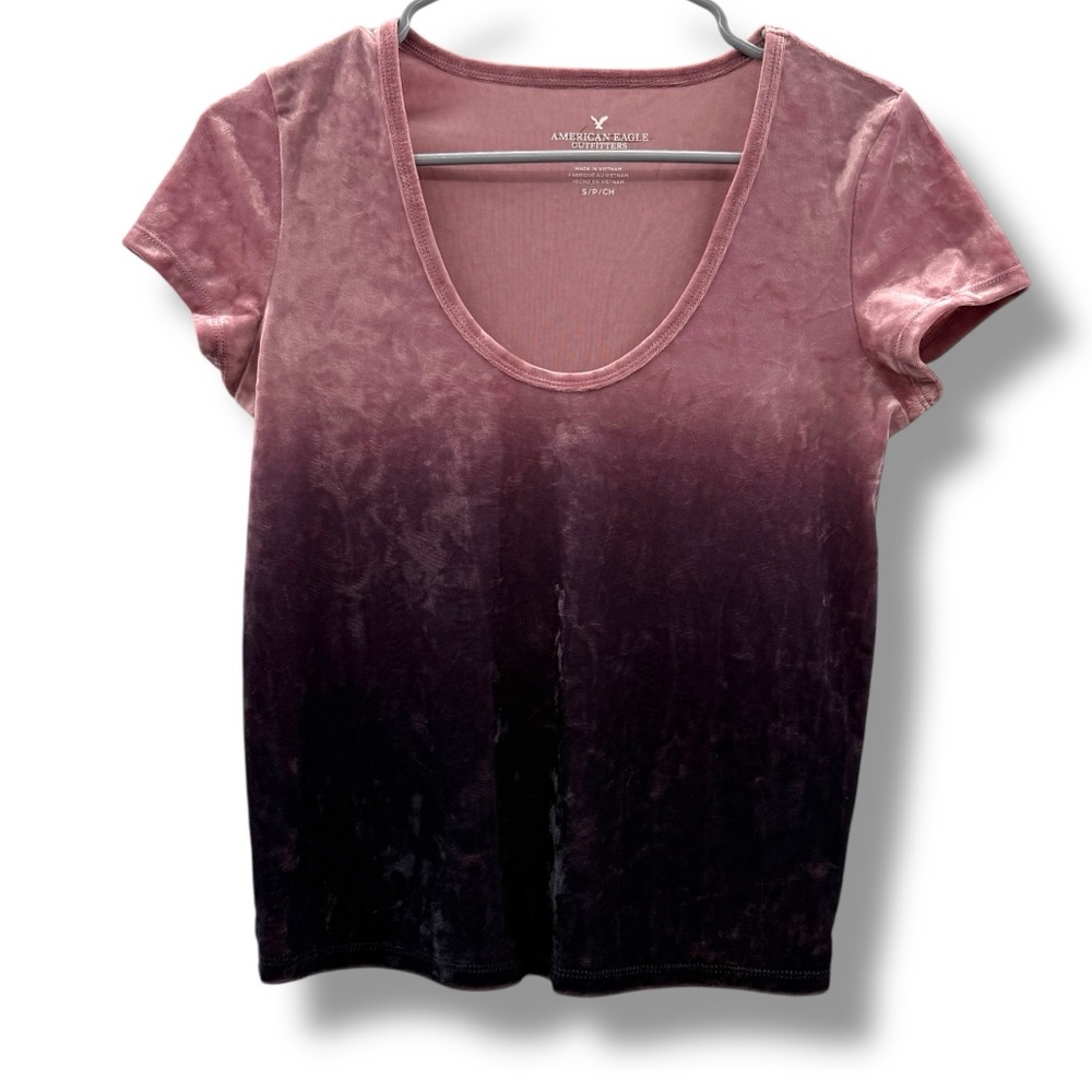 American Eagle Pink & Purple Ombre Crushed Velvet Short Sleeve Top Sz S